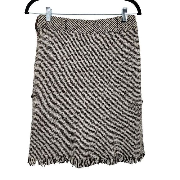 Womens Skirt Tweed Tiered Fringed Tea Length Pockets Boho Country Brown S - Picture 3 of 9